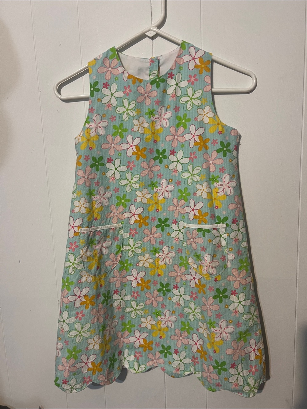 Little English Floral Sleeveless A-Line Dress in Mint, Pink, Yellow